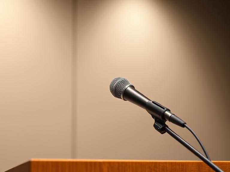 A photo of a microphone and podium